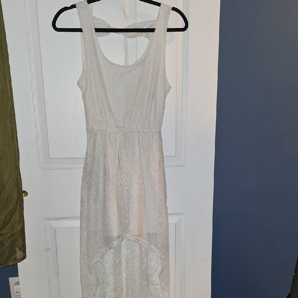 Imaginary Voyage Elegant Cream High-Low Eyelet Crochet Boho Fairy Dress Small